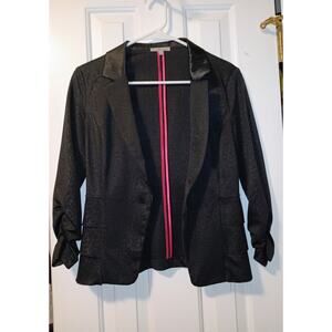 Charlotte Russe - Women's Black Satin Leopard Print Ruffled Blazer Jacket - Sz S